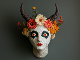 Mask with Horns and a Floral Crown 