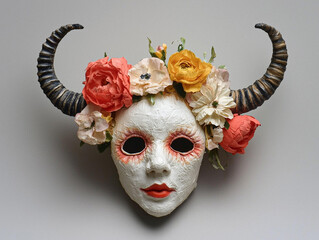 Mask with Horns and a Crown Isolated on Grey Background
