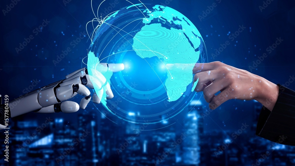 Poster ai supports global data exchange with intelligent infrastructure, virtual assistant visualizations, 