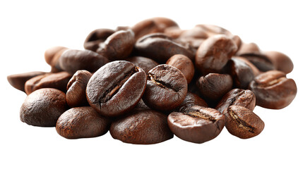 Naklejka premium A close-up of rich, dark brown coffee beans on a white isolated background.