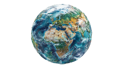 A detailed globe showcasing Earth's continents and oceans with vibrant colors, white isolate background.