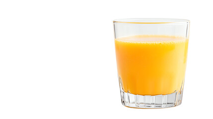 A glass of fresh orange juice on a white isolated background.