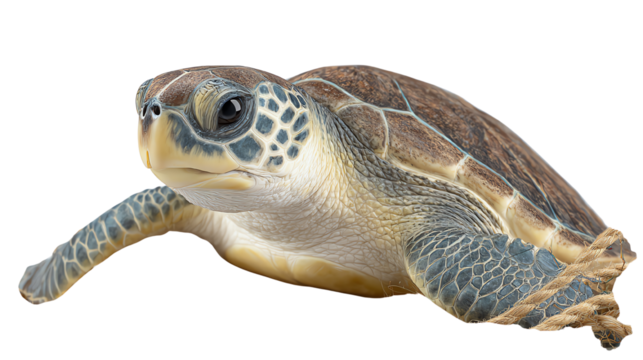 A detailed, close-up image of a sea turtle against a white isolated background.