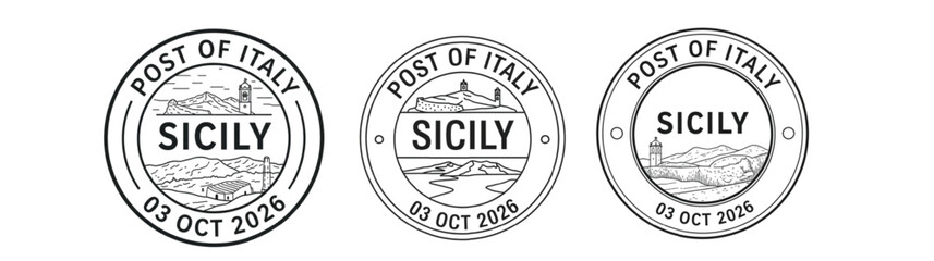 Sicily Postmark Stamp Design – Italy Travel Vintage Circular Date Label Art