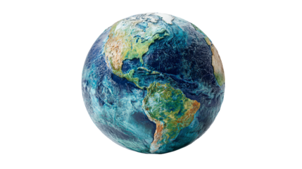 Earth globe showcasing continents and oceans, vibrant colors, isolated on white background.