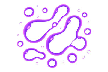 Swirling purple liquid shapes and translucent rings drifting against transparent background, generating fluid abstract visual composition