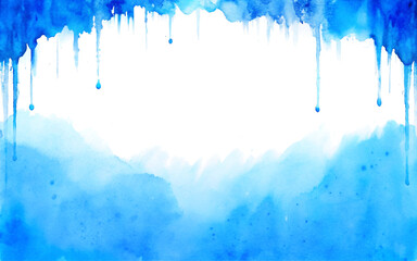 Abstract blue watercolor background with dripping paint and space for text