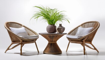 minimalistic composition of elegant garden furniture isolated on pure white background