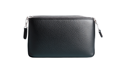 Stylish black leather pouch with zip closure, ideal for organizing essentials on the go, white isolate background.