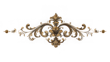 Baroque decorative element in gold isolated on transparent background
