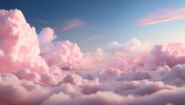 Fototapeta a dreamy fantasy sky with sugar cotton like pink pastel clouds creating a whimsical and ethereal background