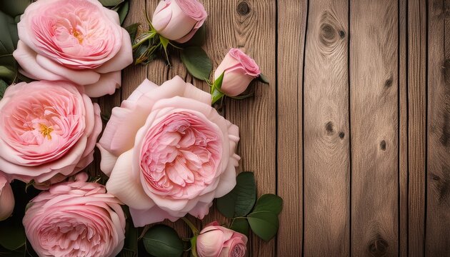 rustic wooden backdrop with pink roses for vintage floral theme