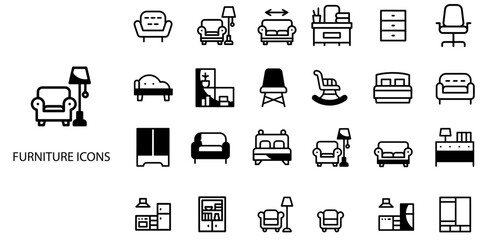 Furniture simple concept 24 color icons set .Vector illustration.