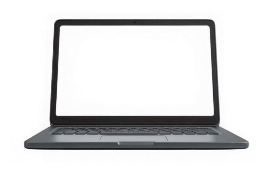 Open laptop with blank white screen isolated on transparent background