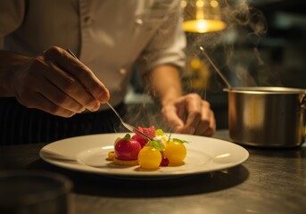 Gourmet Fruit Dessert Preparation by Chef