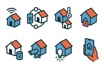 Fototapeta premium Smart home icons set featuring isometric design with connectivity and security elements