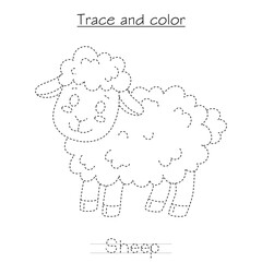 Trace and color sheep worksheet to help kids practice drawing, tracing, and fine motor development.