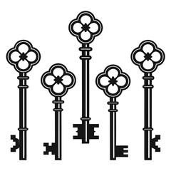 bundle of ancient lock and key silhouettes