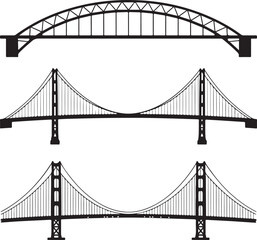 Obraz premium Golden Gate styleOld stone bridgeModern suspension bridgeBridge with city skyline background