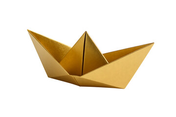 Golden Origami Paper Boat Isolated on a transparent Background - Symbol of Journey, Success