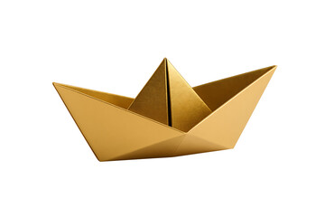 Naklejka premium Metallic Gold Paper Folding of a Boat - Ideal for Financial, Investment, and Leadership Concepts