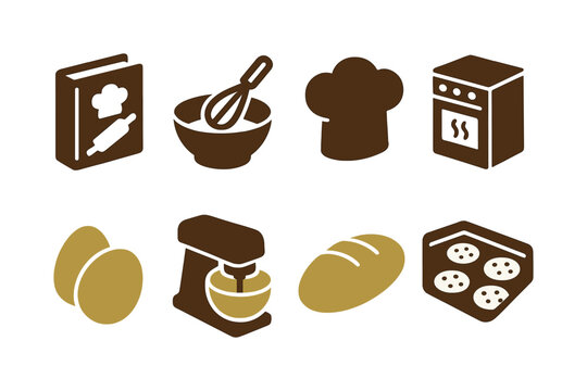 Cooking icons: kitchen tools and ingredients for baking enthusiasts