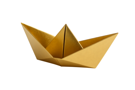Golden Origami Paper Boat Isolated on a transparent Background - Symbol of Journey, Success - Powered by Adobe