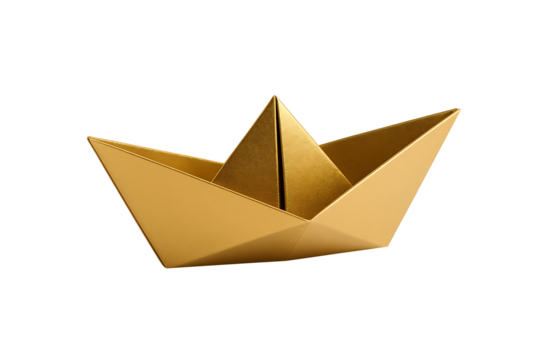 Metallic Gold Paper Folding of a Boat - Ideal for Financial, Investment, and Leadership Concepts