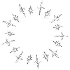 Minimal Christmas circle frame with hand drawn stars in festive style. Vector outline doodle illustration for holiday packaging, modern labels, winter branding and seasonal decor isolated on white