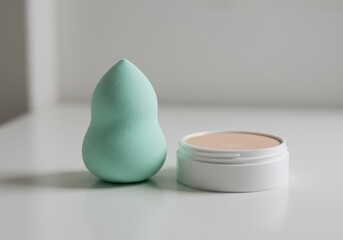 Mint Green Makeup Sponge and Cream Foundation