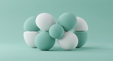 Abstract 3D Render of Balanced Spheres in Teal and White