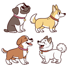 Naklejka premium vector set of cute cartoon dogs and puppies includ