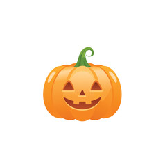 Smiling carved orange pumpkin with green stem jack o lantern halloween