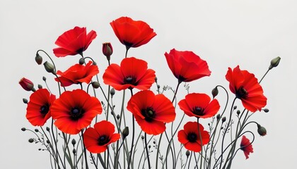 Obraz premium a collection of red poppy flowers against a neutral background.