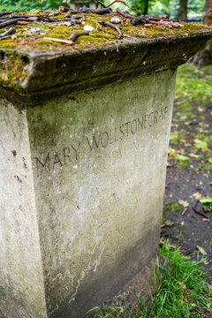Mary Wollstonecraft Shelley's grave in the historic cemetery of St Pancras Old Church in Camden, one of the oldest church sites in London, United Kingdom