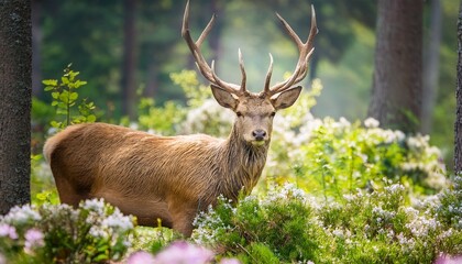 majestic deer in floral forest