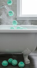 Relaxing Bath Bomb Experience Turquoise Bath Bombs in a Clawfoot Tub