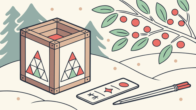 Winter hanetsuki game illustration with wooden box paddle and shuttlecock for new year celebration design