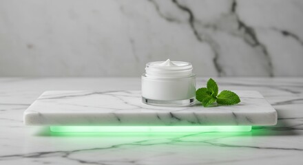 Luxurious Facial Cream on Marble Display with Mint