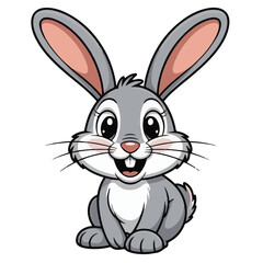 A cute, funny cartoon bunny vector illustration of a happy Easter animal with an egg, isolated on white