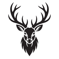 Naklejka premium A wild animal deer head silhouette vector illustration featuring antlers, perfect for nature and hunting designs