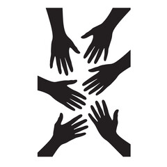 Fototapeta premium Colorful vector illustration of diverse hands reaching out, symbolizing support, teamwork, and unity