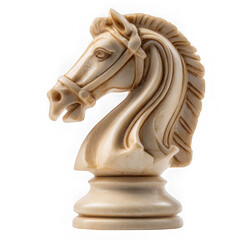 A chess piece knight with a horse head isolated against a white background
