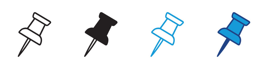 Push pin icon  set in outline and flat style  , vector illustration .
