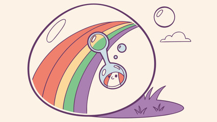 Cute cartoon rainbow bubble with character inside illustration for kids and children art design vector