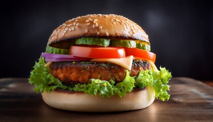 a delicious veggie burger with lettuce tomato and a savory patty