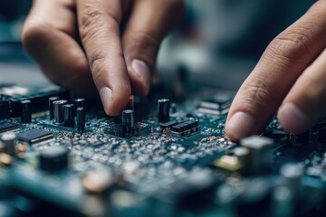 Close-up of Hands Repairing Circuit Board.