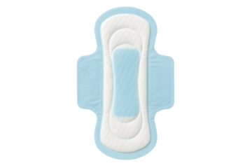 A clean top-down view of a new, unused feminine hygiene sanitary napkin with wings, featuring a highly absorbent core and leak-protection channels, isolated