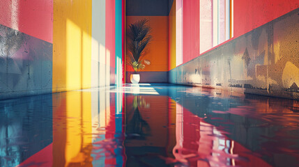 Professional marketing visuals with bold colorful stripes, subtle transparency effects, and modern composition.