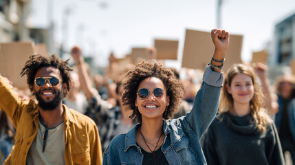 A group of diverse friends smiling and having fun at an outdoor event, symbolizing community pride